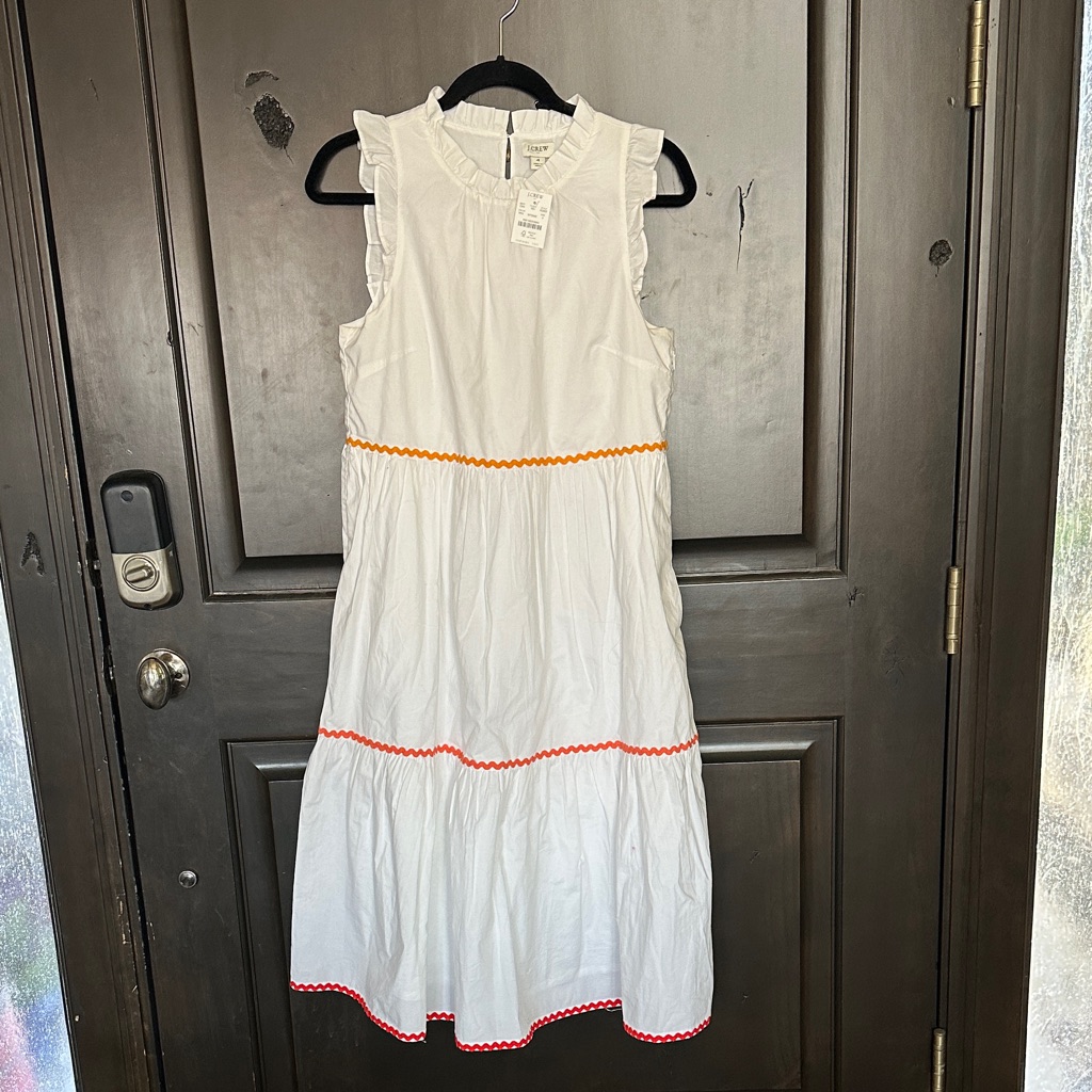 I. Crew White Sleeveless Dress With Orange Trim Size 4 Nwt
